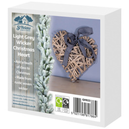 St Helens Light Grey Wicker Heart Christmas Decoration - Size: 4 x 19 x 19cm - Wilko - thumbnail 6
