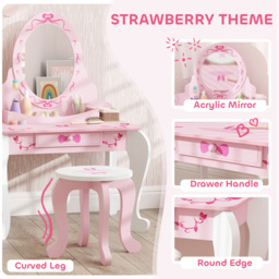 AIYAPLAY 2 Piece Pink Round Mirror Kids Dressing Table Set - Size: 89 x 45 x 65cm - Wilko - thumbnail 7