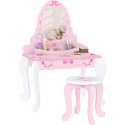 AIYAPLAY 2 Piece Pink Round Mirror Kids Dressing Table Set - Size: 89 x 45 x 65cm - Wilko - thumbnail 3
