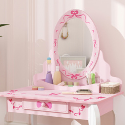 AIYAPLAY 2 Piece Pink Round Mirror Kids Dressing Table Set - Size: 89 x 45 x 65cm - Wilko - thumbnail 4
