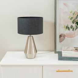 ValueLights Jax Charcoal Grey Shade Brushed Chrome Touch LED Table Lamp - Size: 41 x 25 x 25cm - Silver - Wilko - thumbnail 6