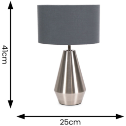 ValueLights Jax Charcoal Grey Shade Brushed Chrome Touch LED Table Lamp - Size: 41 x 25 x 25cm - Silver - Wilko - thumbnail 7