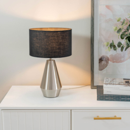 ValueLights Jax Charcoal Grey Shade Brushed Chrome Touch LED Table Lamp - Size: 41 x 25 x 25cm - Silver - Wilko - thumbnail 3