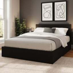 GFW Small Double Black Faux Leather Side Lift Ottoman Bed with Bonnell Mattress - Wilko