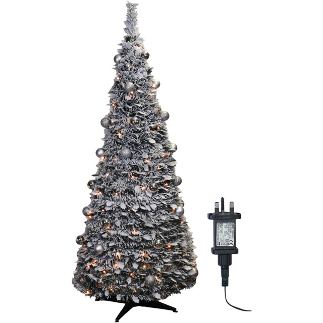 Xmas Haus Pop Up Pre Lit Frosted Artificial Christmas Tree 7ft - Silver - Wilko - image 1