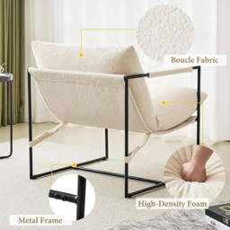 Luca White Boucle Upholstered Lounge Accent Chair with Metal Frame - Size: Single - MCC - Wilko - thumbnail 6