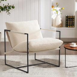 Luca White Boucle Upholstered Lounge Accent Chair with Metal Frame - Size: Single - MCC - Wilko - thumbnail 4