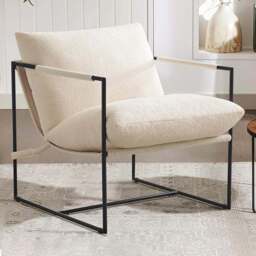 Luca White Boucle Upholstered Lounge Accent Chair with Metal Frame - Size: Single - MCC - Wilko