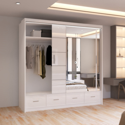 Sliding Wardrobes 4U Sycylia 2 Door 4 Drawer White High Gloss Mirrored Wardrobe 203cm - Size: 2 Door, 4 Drawer - Wilko - thumbnail 5