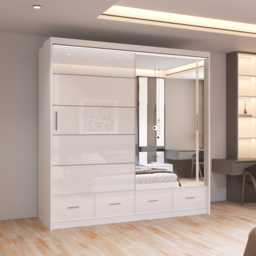 Sliding Wardrobes 4U Sycylia 2 Door 4 Drawer White High Gloss Mirrored Wardrobe 203cm - Size: 2 Door, 4 Drawer - Wilko - thumbnail 4