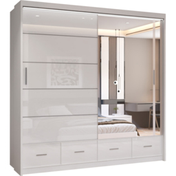 Sliding Wardrobes 4U Sycylia 2 Door 4 Drawer White High Gloss Mirrored Wardrobe 203cm - Size: 2 Door, 4 Drawer - Wilko - thumbnail 3