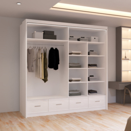 Sliding Wardrobes 4U Sycylia 2 Door 4 Drawer White High Gloss Mirrored Wardrobe 203cm - Size: 2 Door, 4 Drawer - Wilko - thumbnail 6