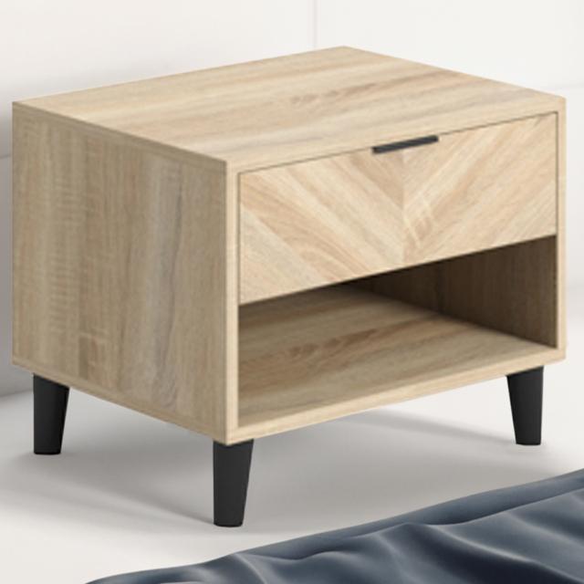 Stockholm Chevron Single Drawer Single Shelf Sonoma Oak Bedside Table - Wood - LPD Home - Wilko - image 1