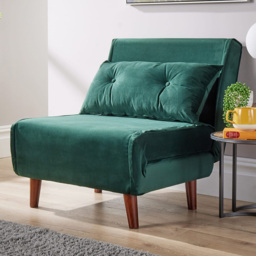Home Source Morella Single Seater Green Velvet Folding Sofa Bed with Pillow - Wilko