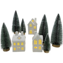 LED Houses and Trees Decoration White and Green - Mistletoe Cottage - Wilko - thumbnail 1