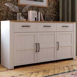 Florence Bohol 3 Door 3 Drawer White Riviera Oak Sideboard - Size: 42 x 166 x 87cm - Wilko