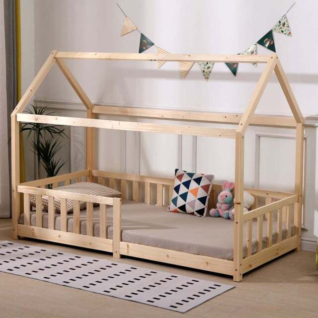 Portland Wood House Natural Kids Bed Frame - Size: Single - Yellow - Wilko - image 1