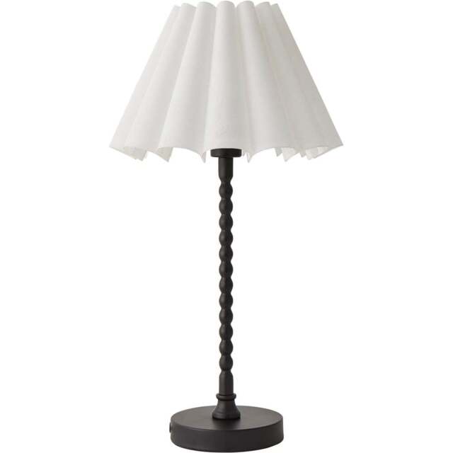 ValueLights Maeve White and Black Scallop Pleated Tapered Shade Bobbin Bobble Table Lamp and Bulb - Size: 37.3 x 25 x 25cm - Wilko - image 1
