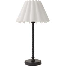 ValueLights Maeve White and Black Scallop Pleated Tapered Shade Bobbin Bobble Table Lamp and Bulb - Size: 37.3 x 25 x 25cm - Wilko