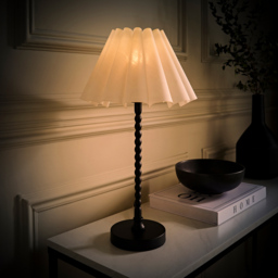 ValueLights Maeve White and Black Scallop Pleated Tapered Shade Bobbin Bobble Table Lamp and Bulb - Size: 37.3 x 25 x 25cm - Wilko - thumbnail 7