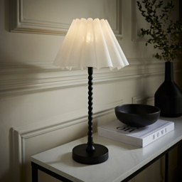 ValueLights Maeve White and Black Scallop Pleated Tapered Shade Bobbin Bobble Table Lamp and Bulb - Size: 37.3 x 25 x 25cm - Wilko - thumbnail 3