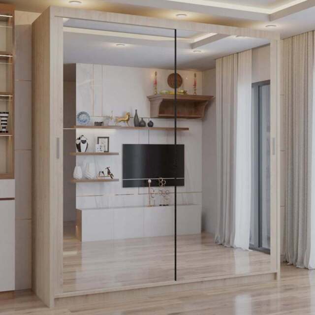 Sliding Wardrobes 4U 2 Sliding Door Oak Full Length Mirrored Wardrobe 203cm - Size: 2 Door - Brown - Wilko - image 1