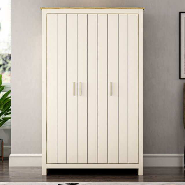 Lexington 3 Door Cream Gold Handle Wardrobe - Wilko - image 1