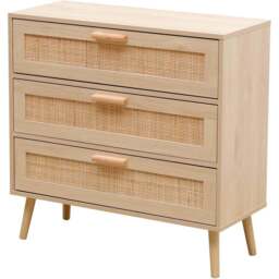 FurnitureHMD 3 Drawer Natural Rattan Woven Front Wooden Chest of Drawers - Yellow - Wilko - thumbnail 4