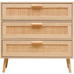 FurnitureHMD 3 Drawer Natural Rattan Woven Front Wooden Chest of Drawers - Yellow - Wilko - thumbnail 3