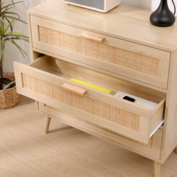FurnitureHMD 3 Drawer Natural Rattan Woven Front Wooden Chest of Drawers - Yellow - Wilko - thumbnail 7