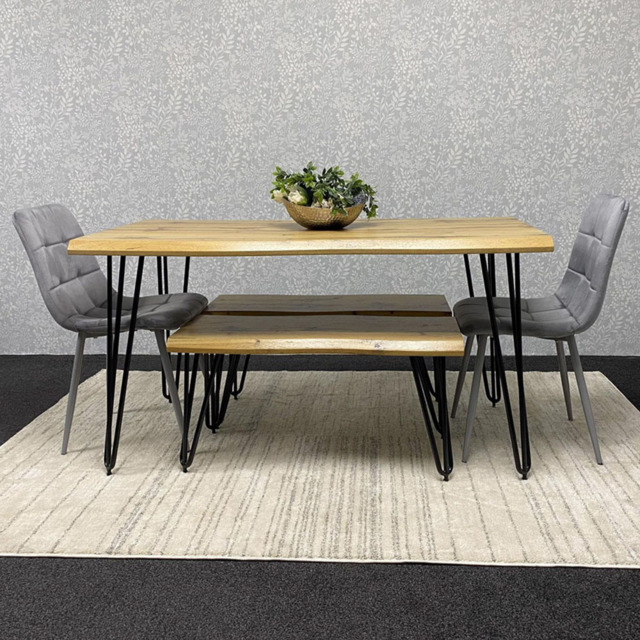Kosy Koala 6 Seater Velvet Wooden Dining Set with Bench Grey - Multi - Wilko - image 1