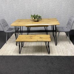 Kosy Koala 6 Seater Velvet Wooden Dining Set with Bench Grey - Multi - Wilko - thumbnail 6