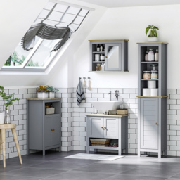 Kleankin 2 Door Grey and Brown Floor Cabinet - Size: 59 x 30 x 85cm - Wilko - thumbnail 5
