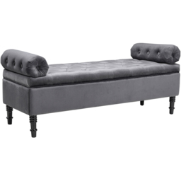 Living and Home Grey Upholstered Flip Top Storage Bench with Side Arms - Size: 46 x 126 x 44cm - Wilko - thumbnail 3