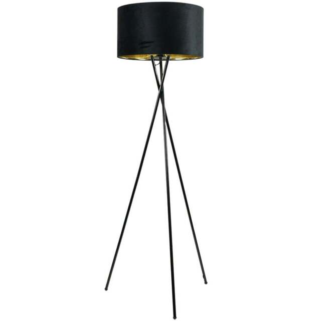 ValueLights Camden Black Velvet Gold Shade Tripod Floor Lamp with Bulb - Size: 154 x 57 x 57cm - Wilko - image 1