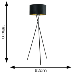 ValueLights Camden Black Velvet Gold Shade Tripod Floor Lamp with Bulb - Size: 154 x 57 x 57cm - Wilko - thumbnail 5