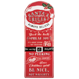 Samuel Alexander Red Metal Santas Rules Sign Board 68cm - Size: 68 x 25 x 25cm - Wilko