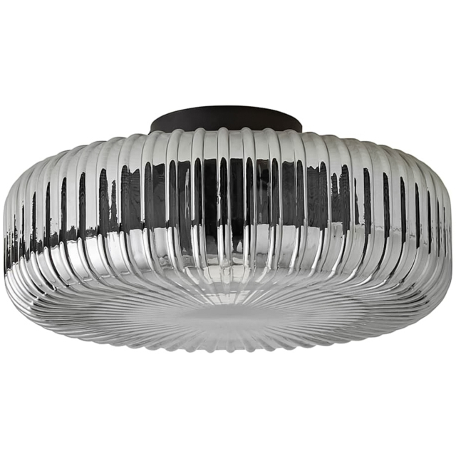 ValueLights Calpe Ribbed Smoked Shade Large Matte Black Flush Ceiling Light with Bulb - Size: 15 x 35 x 35cm - Wilko - image 1