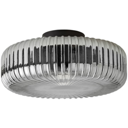 ValueLights Calpe Ribbed Smoked Shade Large Matte Black Flush Ceiling Light with Bulb - Size: 15 x 35 x 35cm - Wilko