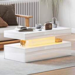 HOMCOM White High Gloss LED Coffee Table with Storage - Size: 42 x 48 x 95cm - Wilko - thumbnail 1