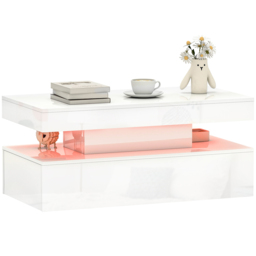 HOMCOM White High Gloss LED Coffee Table with Storage - Size: 42 x 48 x 95cm - Wilko - thumbnail 3