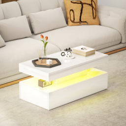 HOMCOM White High Gloss LED Coffee Table with Storage - Size: 42 x 48 x 95cm - Wilko - thumbnail 6