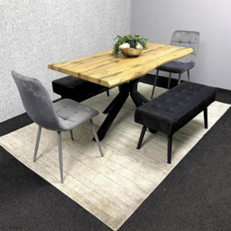 Portland 6 Seater Black and Grey Wood Dining Set with Velvet Chairs and Bench - Multi - Wilko - thumbnail 7