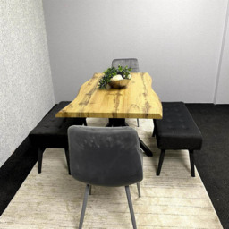 Portland 6 Seater Black and Grey Wood Dining Set with Velvet Chairs and Bench - Multi - Wilko - thumbnail 6