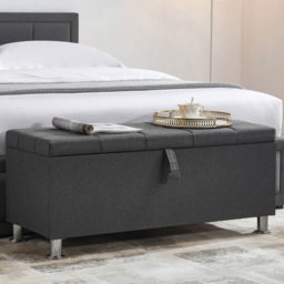 VIDA DESIGNS Valencia Dark Grey Linen Storage Ottoman - Size: 40cm x 100 x 44cm - Wilko