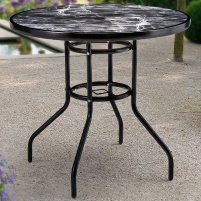 Living and Home Black Tempered Glass Round Marble Coffee Table - Grey - Wilko - image 1
