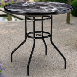 Living and Home Black Tempered Glass Round Marble Coffee Table - Grey - Wilko