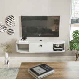 Decorotika Ibarra Single Door 2 Shelf White Wall Mounted TV Unit - Size: 23.4 x 120 x 29.6cm - Wilko - thumbnail 5