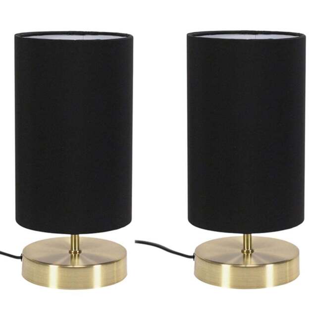 ValueLights Francis Black Shade Gold Touch Table Lamp and Bulb 2 Pack - Size: 24.5 x 12 x 12cm - Wilko - image 1