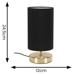 ValueLights Francis Black Shade Gold Touch Table Lamp and Bulb 2 Pack - Size: 24.5 x 12 x 12cm - Wilko - thumbnail 6